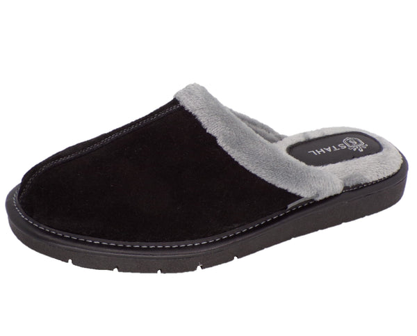 Pantuflas para hombre de gamuza genuina, STAHL E-4751 color Negro.